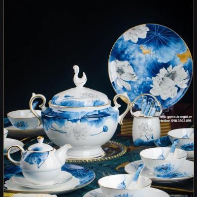 BỘ BÀN ĂN 10 NGƯỜI – HOA SEN CAO CẤP
